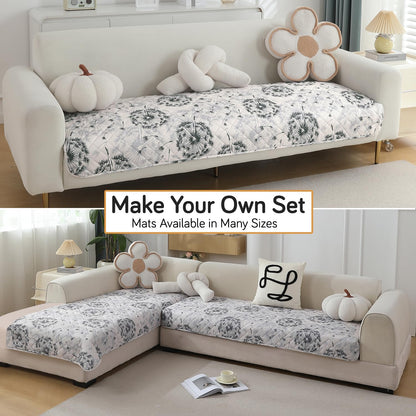 Quilted, Waterproof and Anti-Slip Sofa Cover Mat, Dandelion Anchor Grey