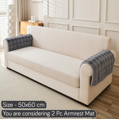 'FurHug' Premium Faux Rabbit Fur Sofa Seat Mats, Cool Grey