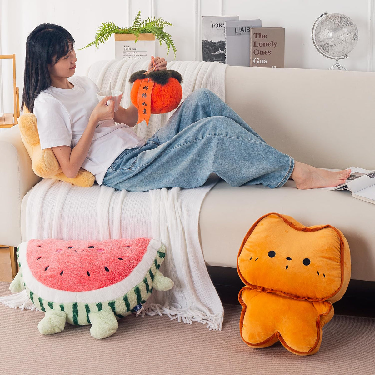 HOKIPO Persimmon Shaped Plush Cushion for Kids Room & Sofa