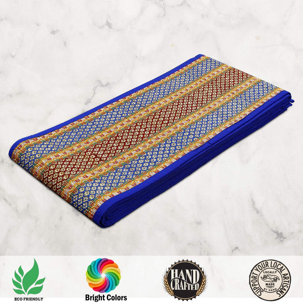 Durable Blue Madurkathi floor chatai mat – foldable | HOKIPO