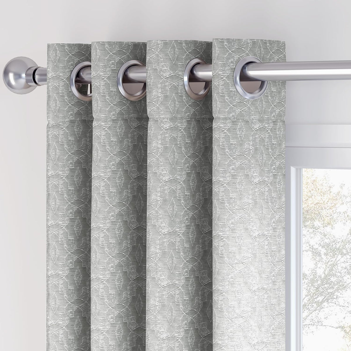 HOKIPO Marrakesh Jacquard Eyelet Curtains, 7 Feet Long - Muted Grey - image 7