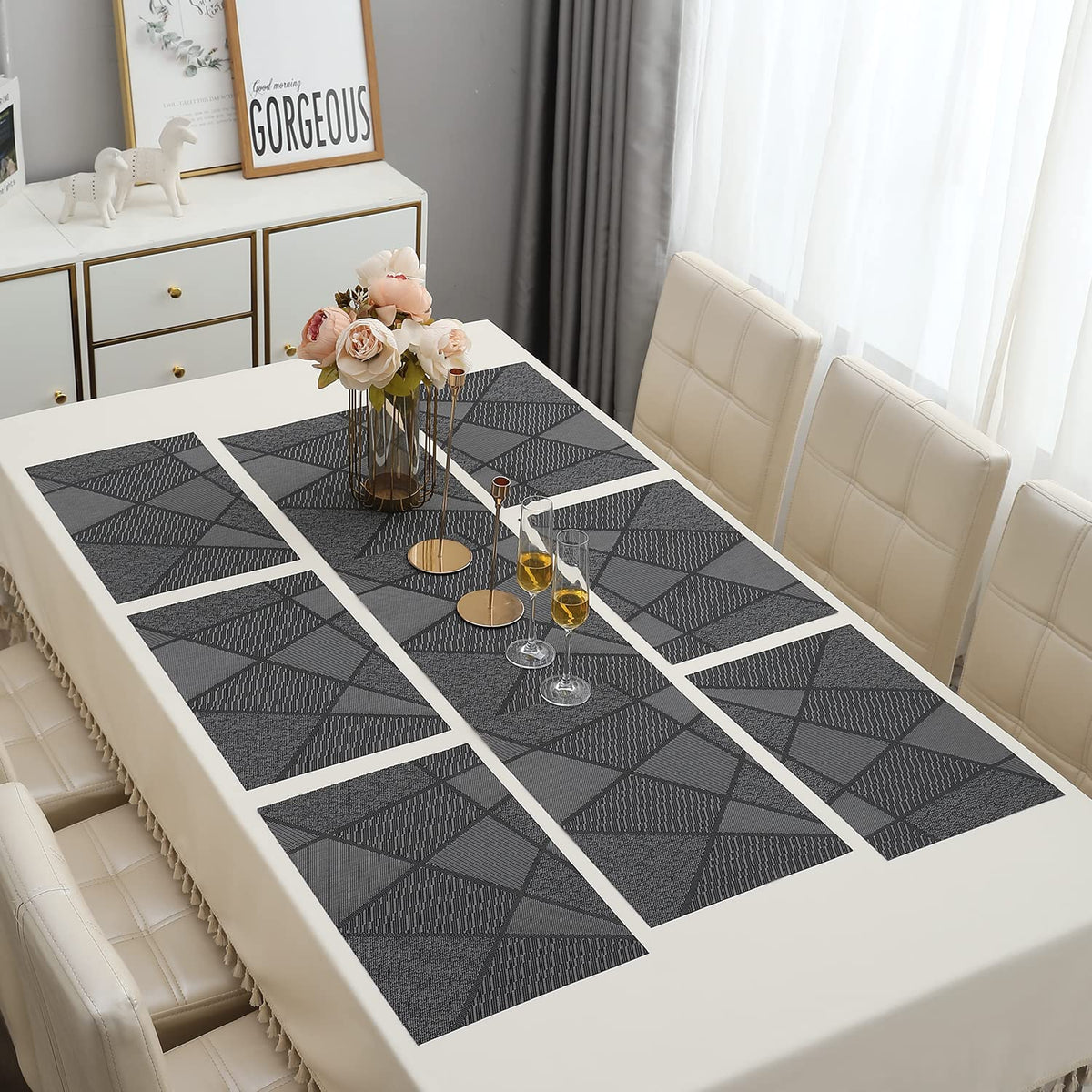 PVC Dining Table Mats, Abstract Black