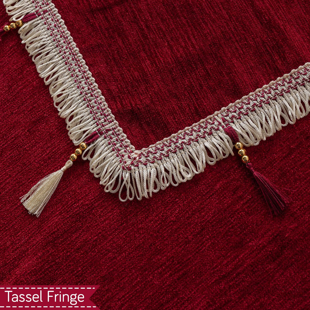 Serenity Tassel Chenille Sofa Cover with Tassel – Crimson Ruby