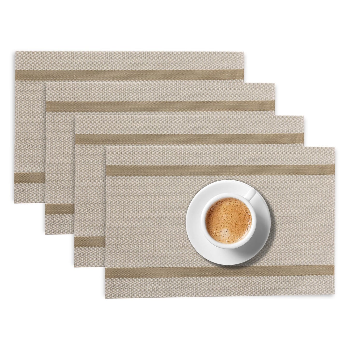 Chevron Stripes PVC Mats for Dining Table - Buttercream Beige