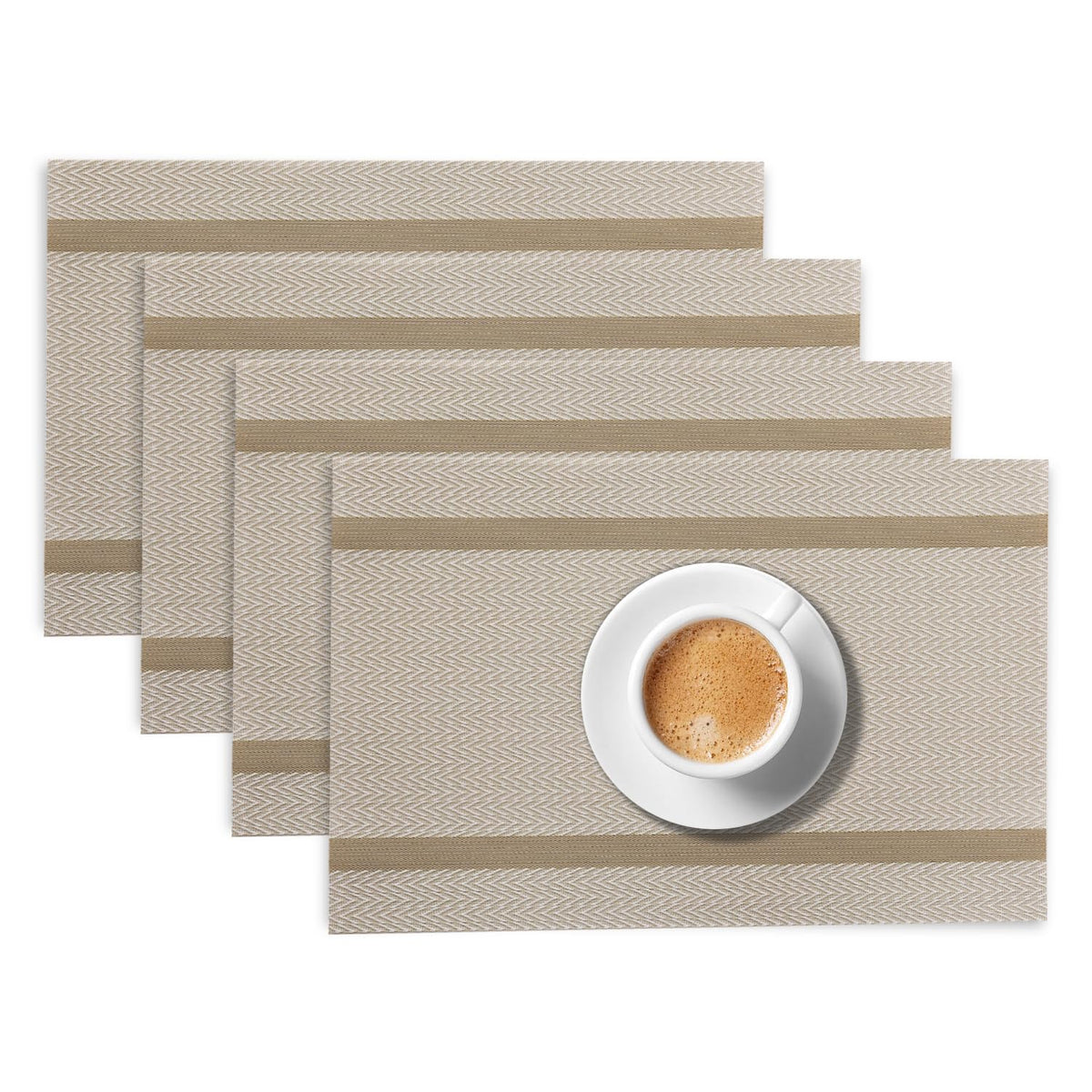 Chevron Stripes PVC Mats for Dining Table - Buttercream Beige