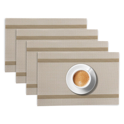 Chevron Stripes PVC Mats for Dining Table - Buttercream Beige