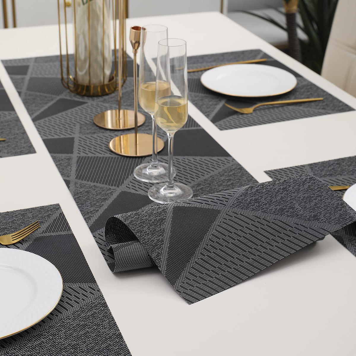 PVC Dining Table Mats, Abstract Black