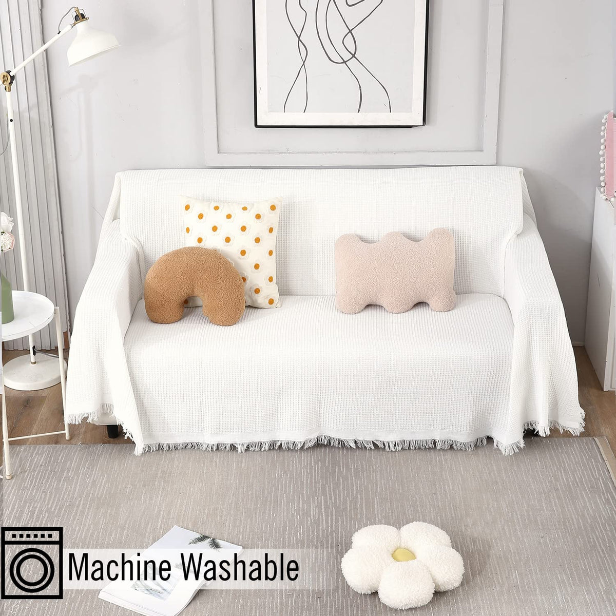 White Polycotton Sofa Throw | Durable & Soft