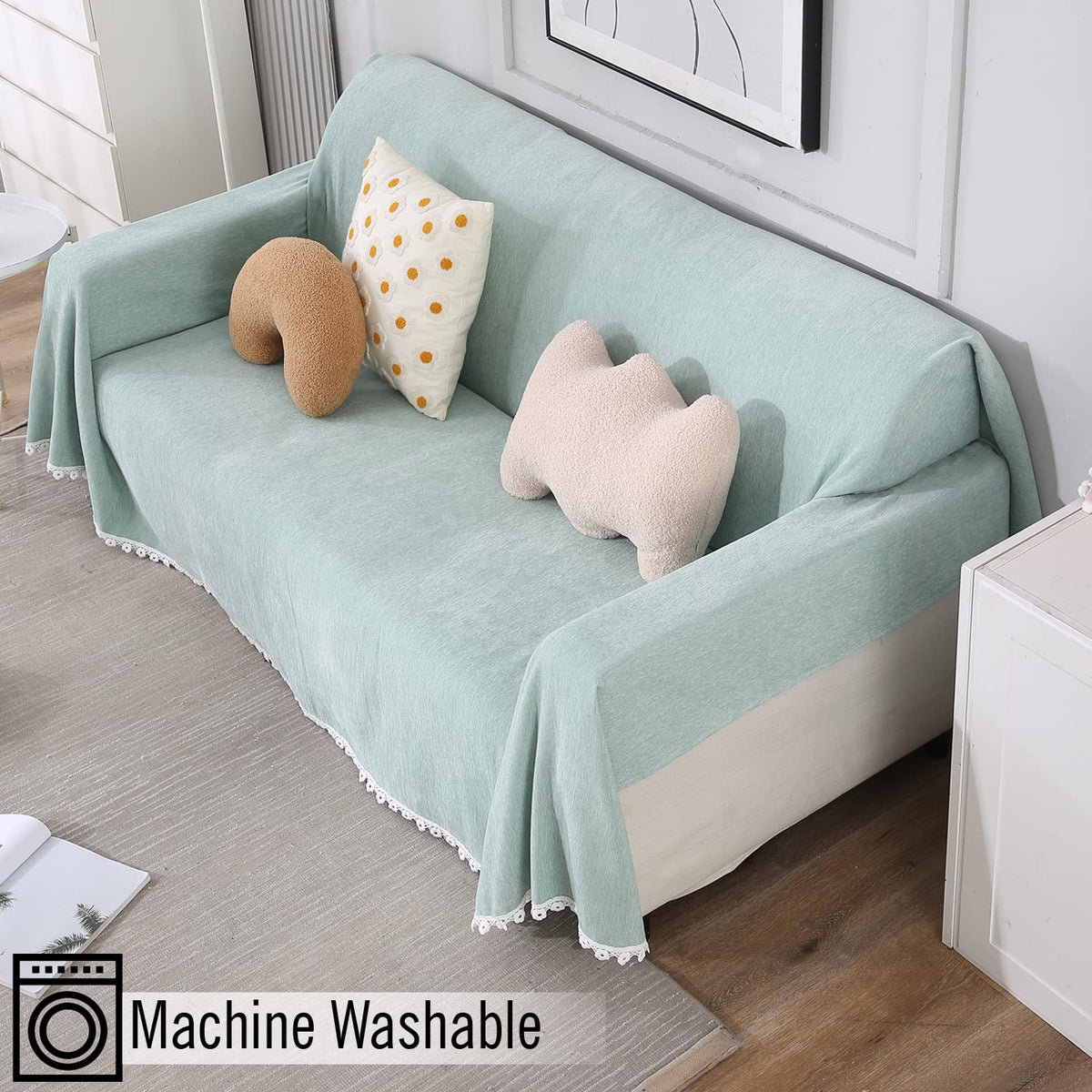 Chenille Sofa Couch Slipcover, Mint for 1/2/3 Seater