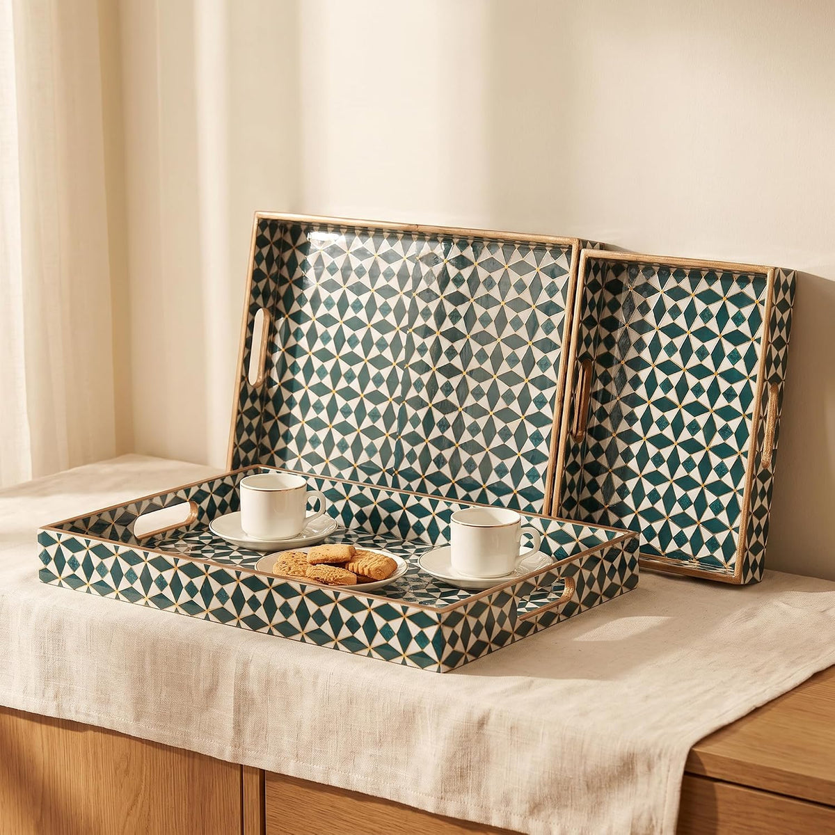HOKIPO Serving Tray Set of 3, Engineered Wood, Mayur Mahal - image 17
