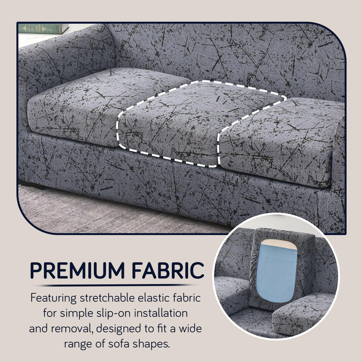 Printed Stretchable Sofa Slipcover with 1/2/3 Pc Separate Seat Cushion Cover for each 1/2/3 Seater, Intense Grey Splatter