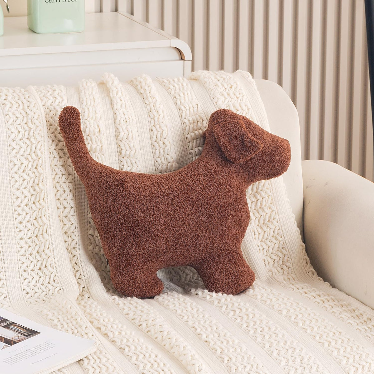 HOKIPO Puppy Shaped Plush Cushion for Kids Room & Nursery, 42 cm, Brown