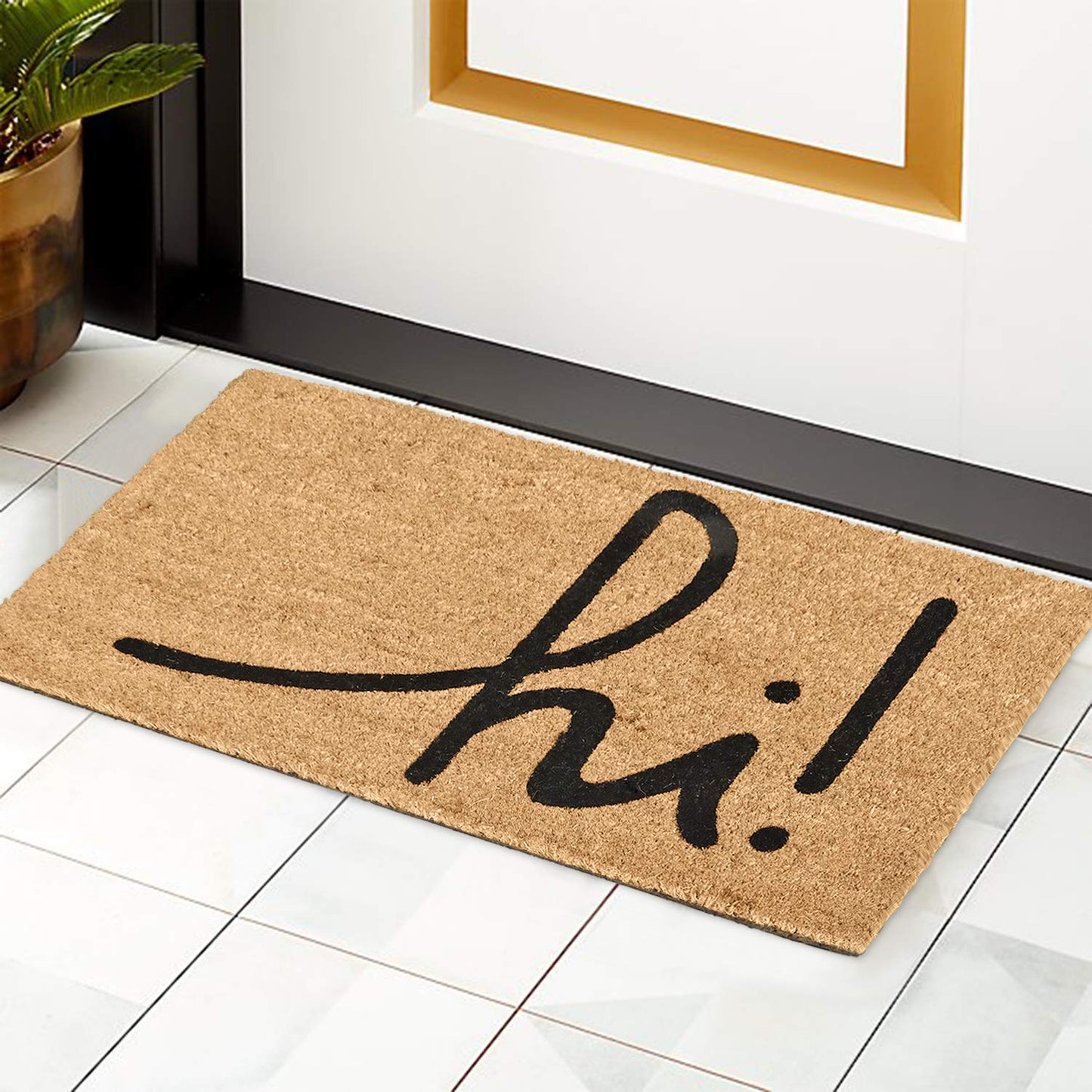 Large 45X75 Cm Natural Coconut Coir Mat For Entrance With Antislip Pvc Backing, Black (Rectangular)