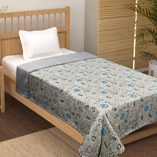 Reversible Cotton Dohar AC Blanket, Pink Grey Clematis