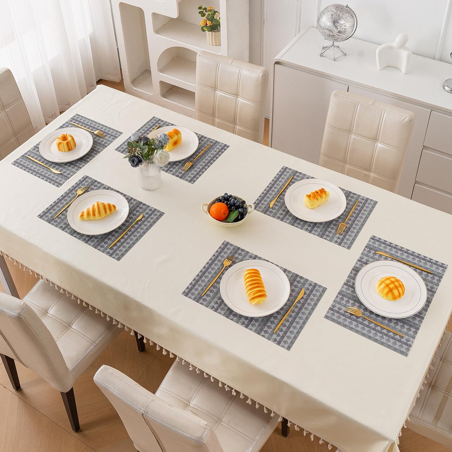 RhombusEcho Washable PVC Mats for Dining Table - Glacier Grey