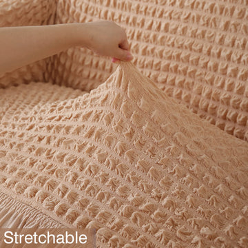 Beige Elastic stretchable Turkish Bubble frill sofa cover set
