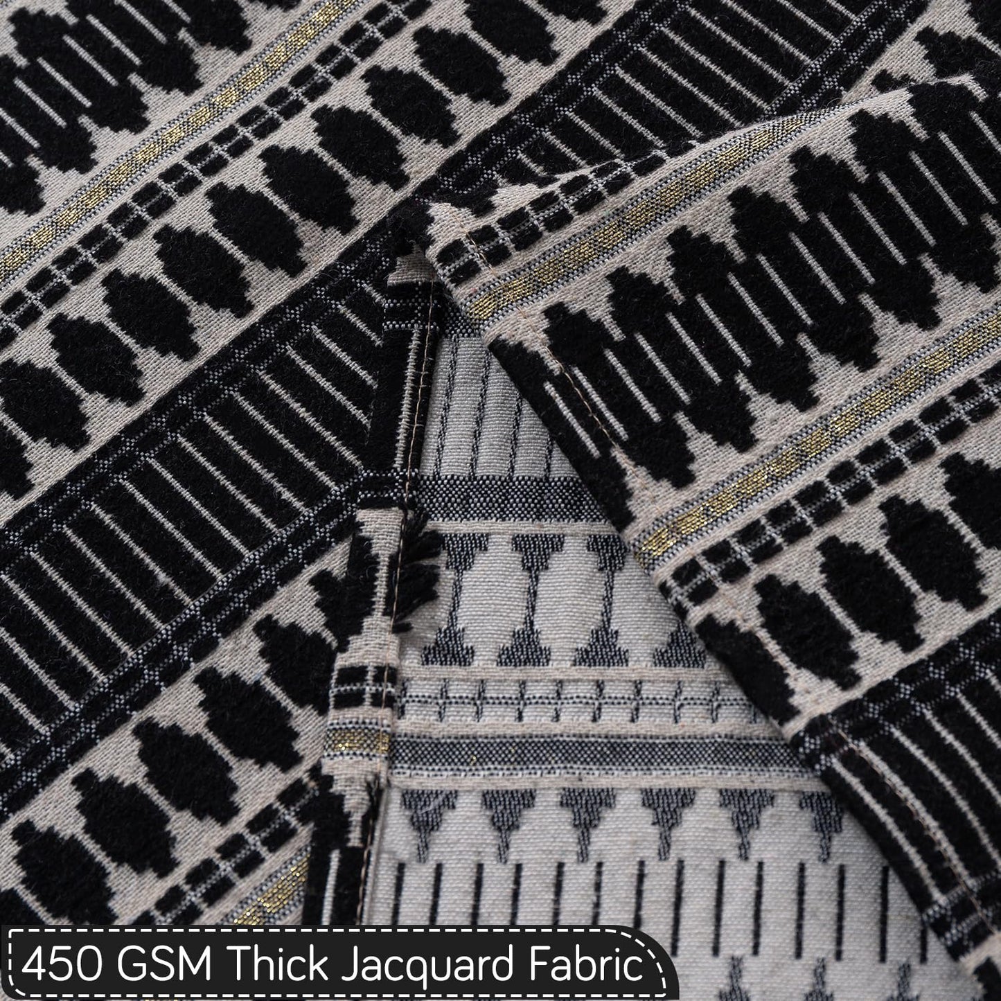 Artisan Boho 5-Seater Sofa Seat Mat with Tassels (3+1+1), Charcoal Black