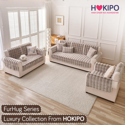 'FurHug' Premium Faux Rabbit Fur Sofa Seat Mats, Latte Brown
