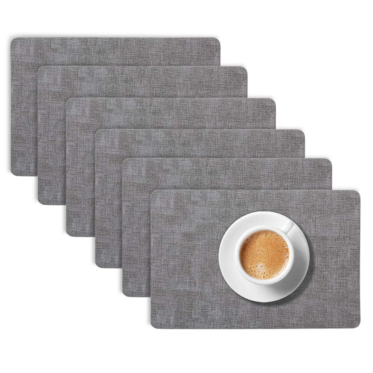 Modern Weaves Royal Luxe Faux Leather Mats for Dining Table - Charcoal Grey