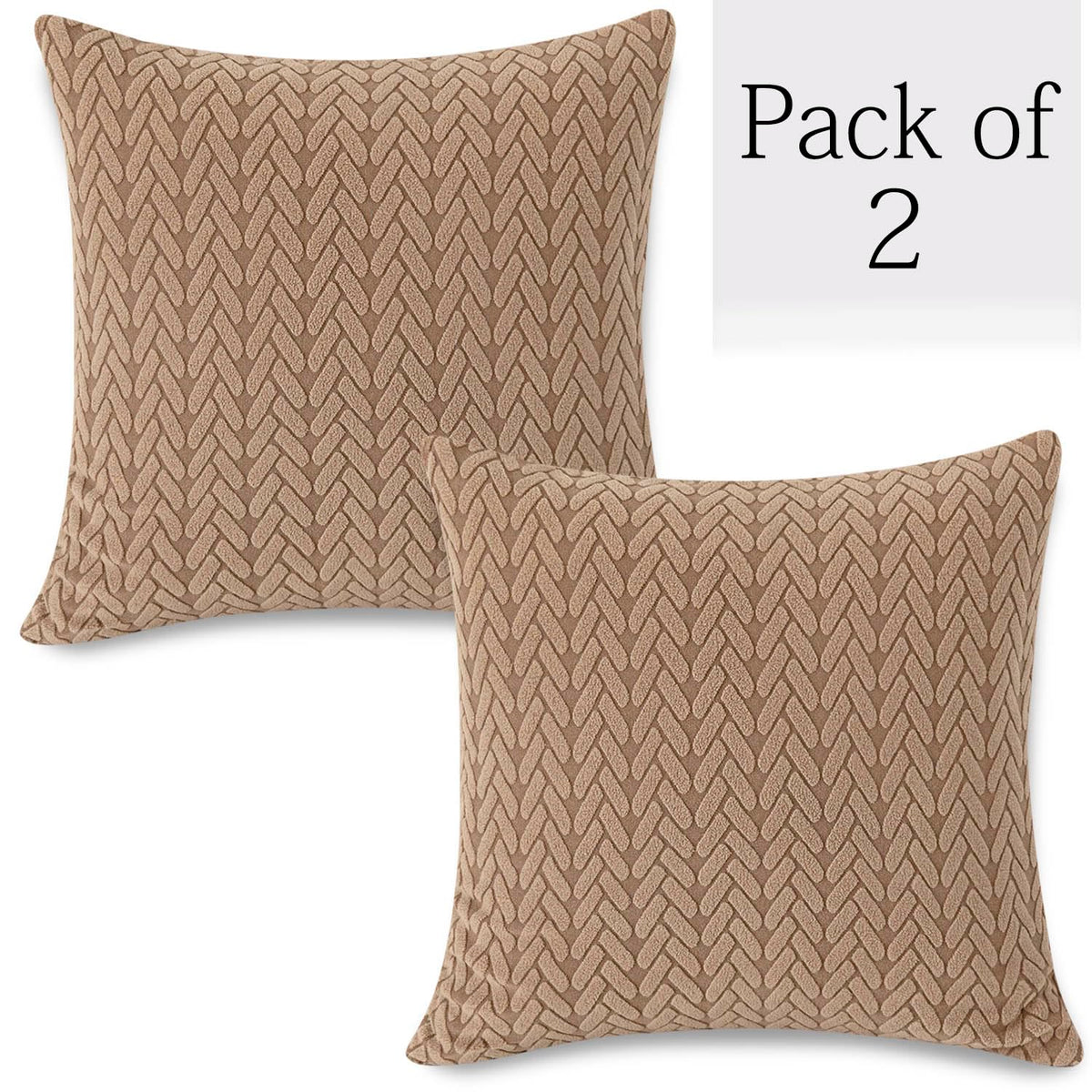 Brown Colour Grid Texture Jacquard Zippered Cushion Cover Set