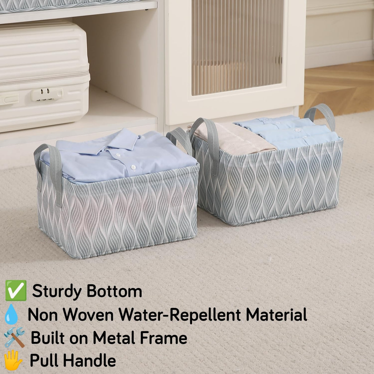 Foldable Wardrobe Storage Basket | Non-Woven Bin with Metal Frame & Handles