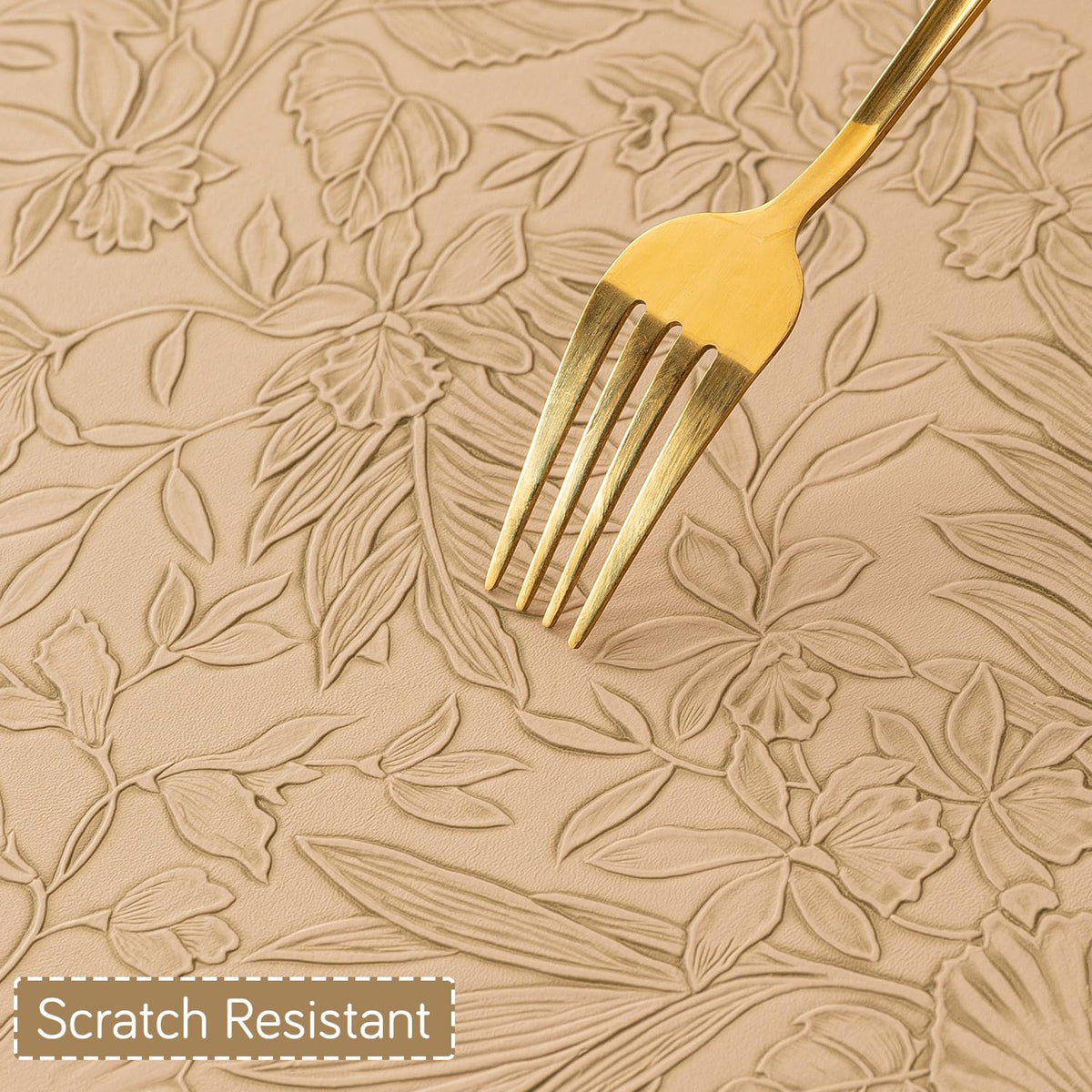 Hibiscus Bloom Washable Leather Mats for Dining Table - Sand Beige