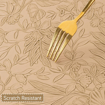 Hibiscus Bloom Washable Leather Mats for Dining Table - Sand Beige