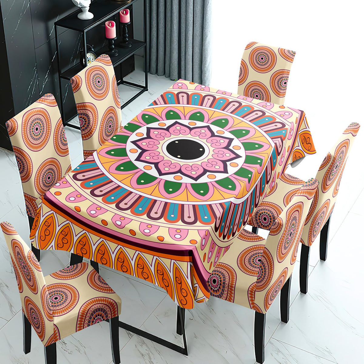 Multicolor Printed Dining Set Cover | 4/6 Seater