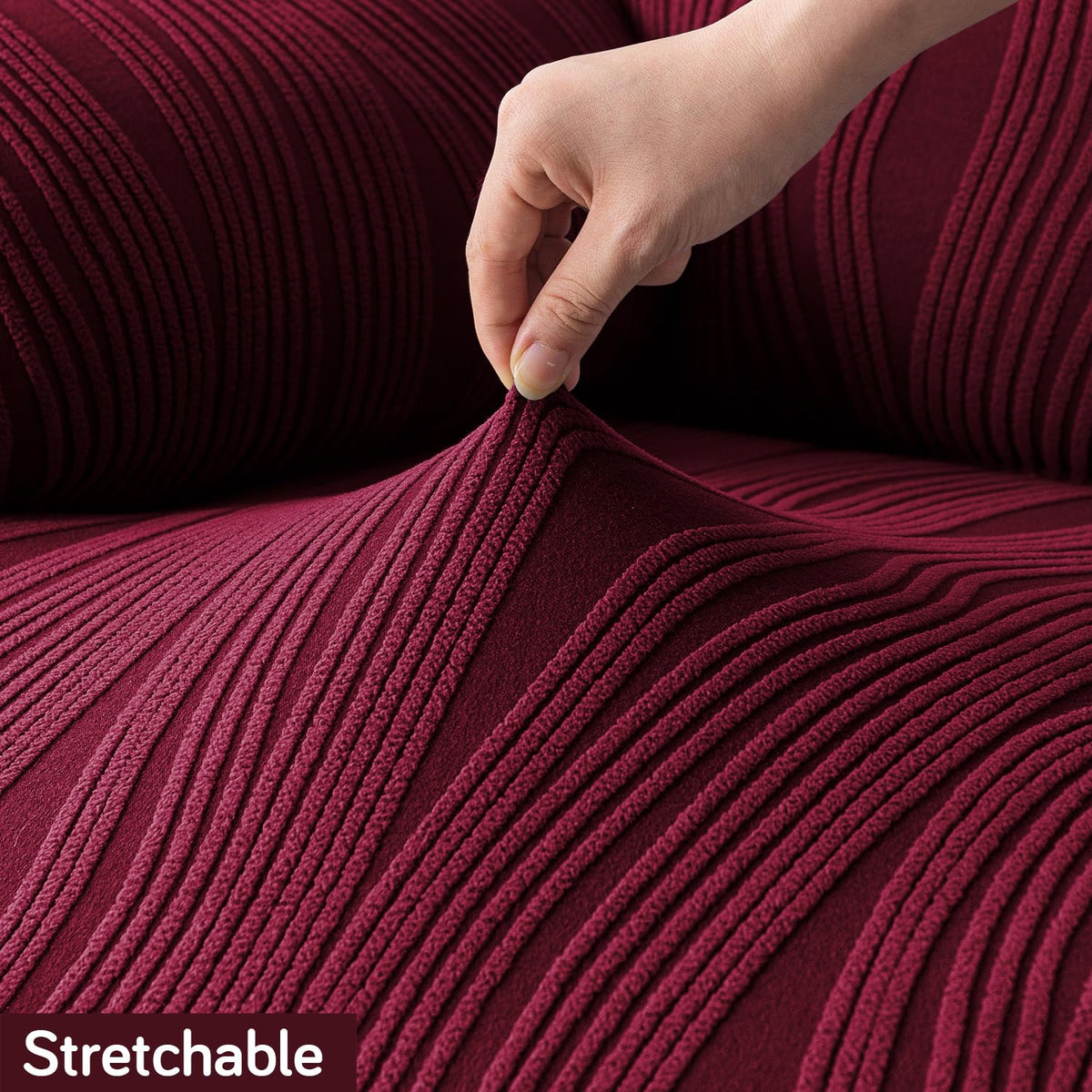 Buy burgundy colour stretchable nestiva series knitting jacquard sofa cover​s | HOKIPO