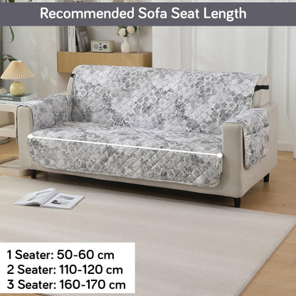 Quilted Waterproof Sofa Cover Mat with Pockets on Armrest Cover - Abstract Pale Grey