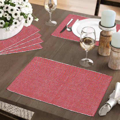 Ribbed Cotton Heat Resistant Dining Table Mat, Red