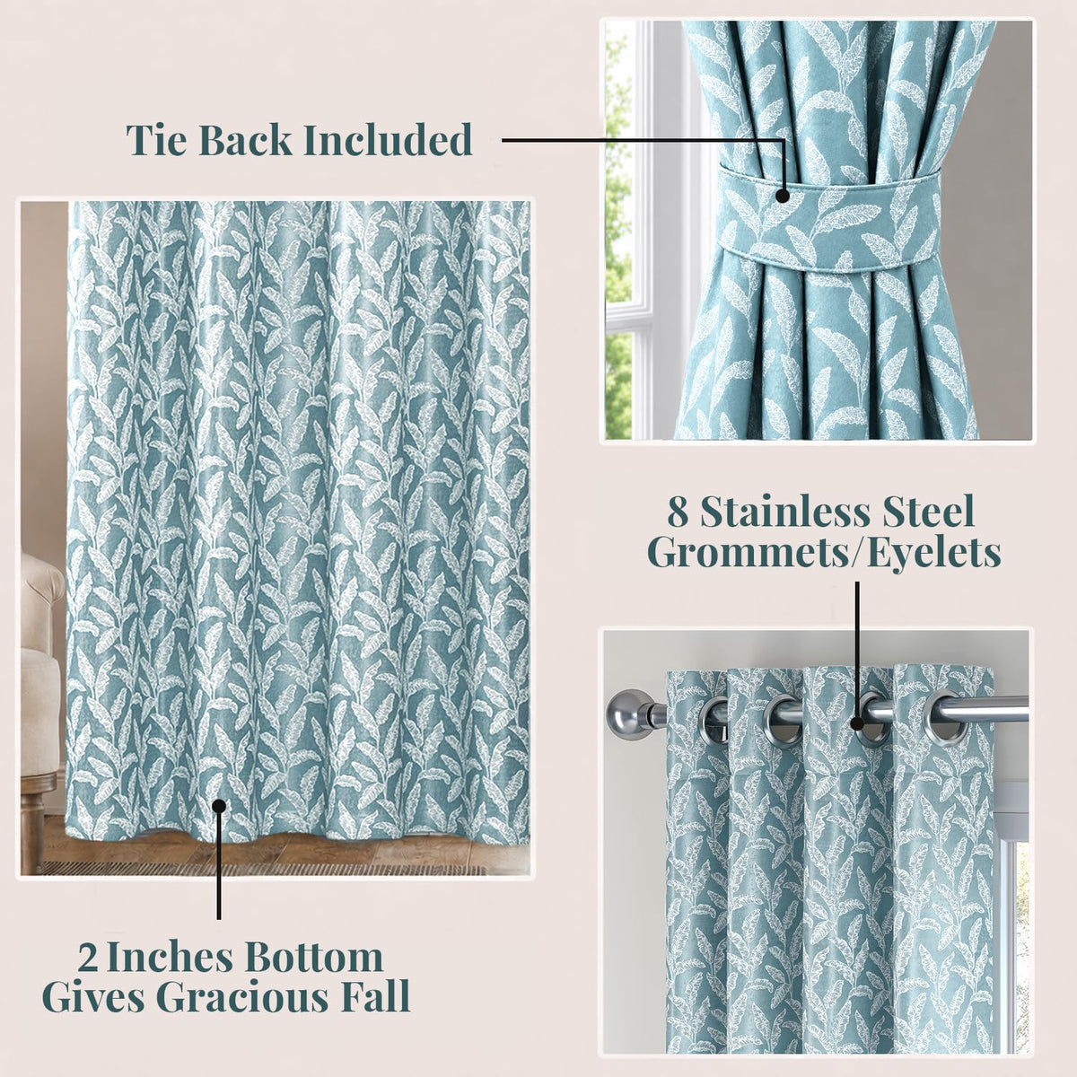 HOKIPO Majestic Eyelet Curtains, 7 Feet Long - Denim Blue - image 4