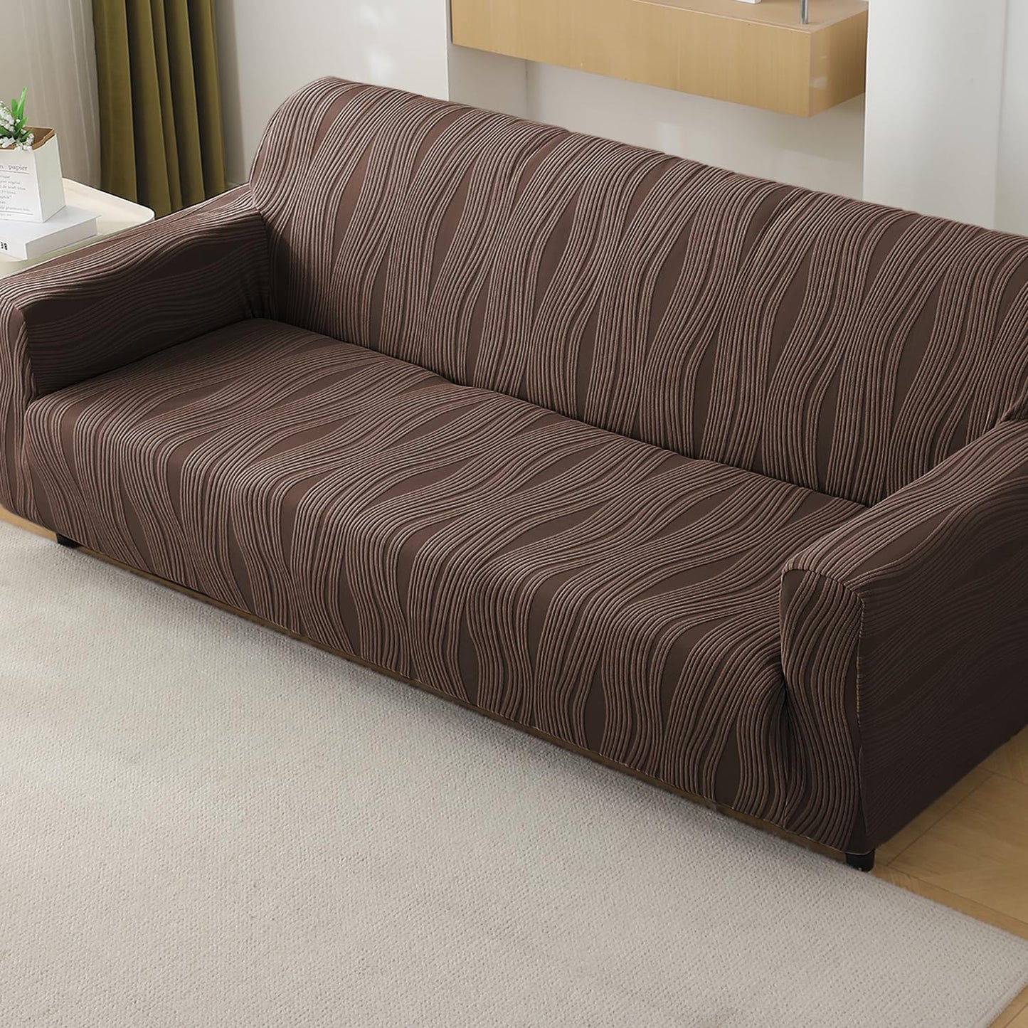 Buy chocolate brown colour nestiva series knitting jacquard 4 seater sofa cover​ | HOKIPO