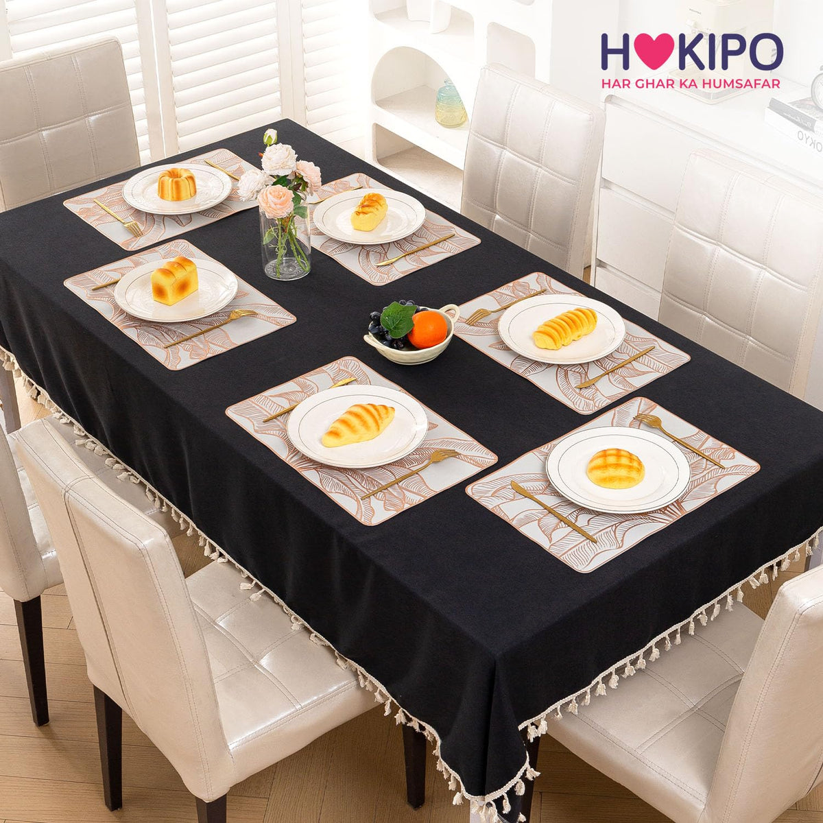 Metallic Glow Shining Mats for Dining Table, Paradise Arch Leaves - Rose Gold