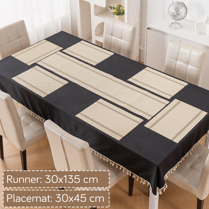 Chevron Stripes PVC Mats for Dining Table - Buttercream Beige