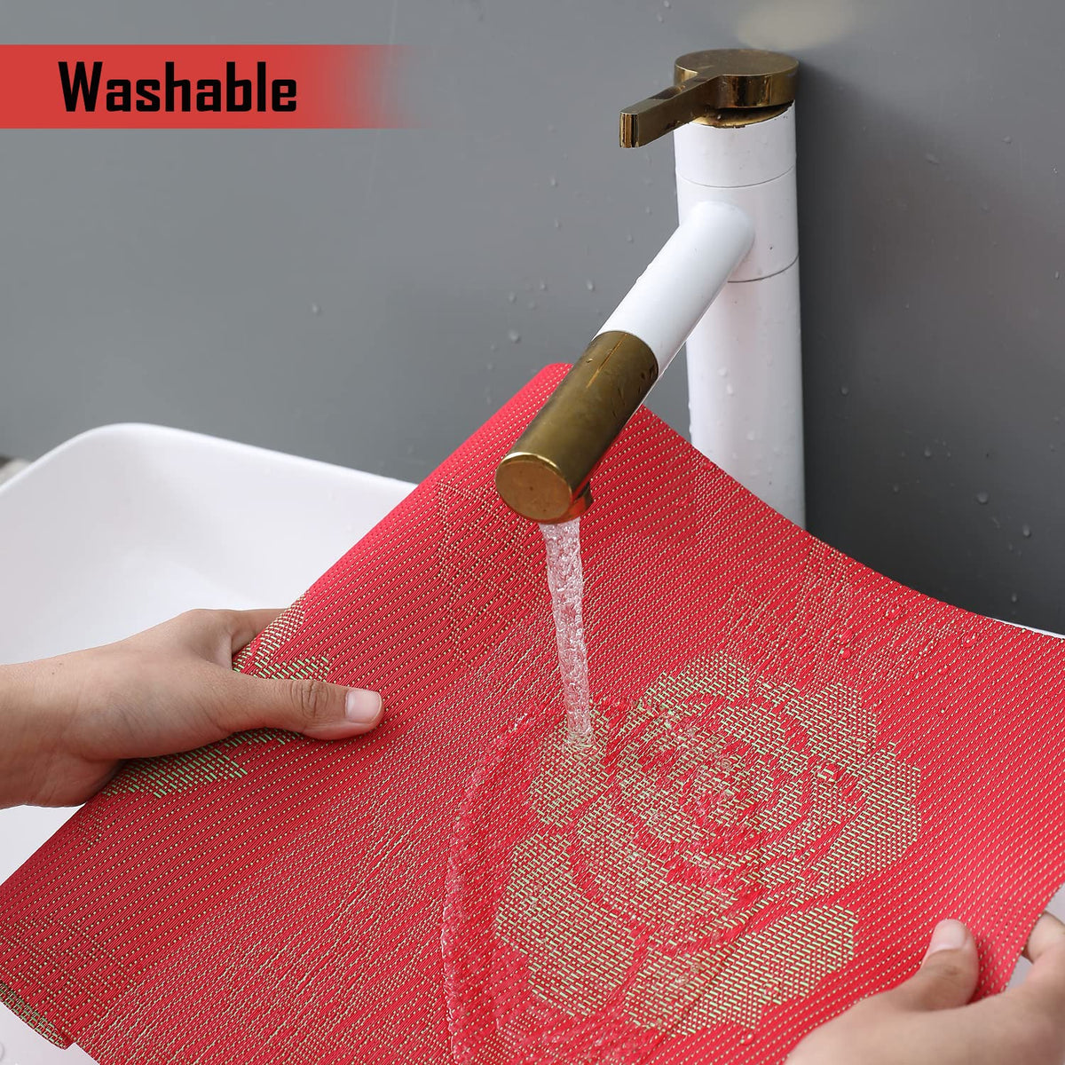 PVC Dining Table Mats, Crimson Red