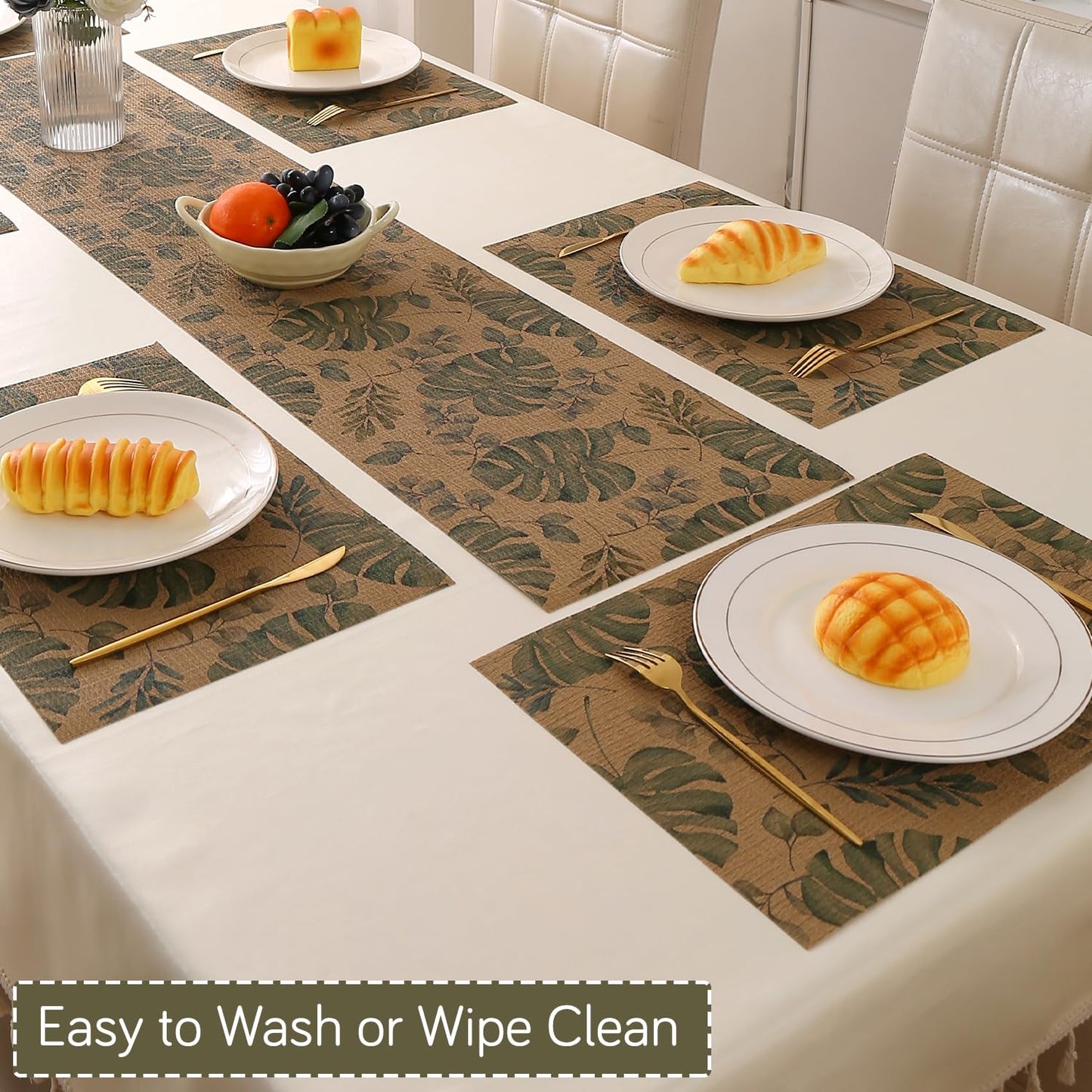 Botanical Tropic PVC Mats for Dining Table - Monstera Leaves