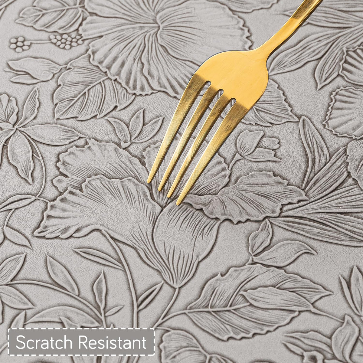 Hibiscus Bloom Washable Leather Mats for Dining Table - Stone Grey
