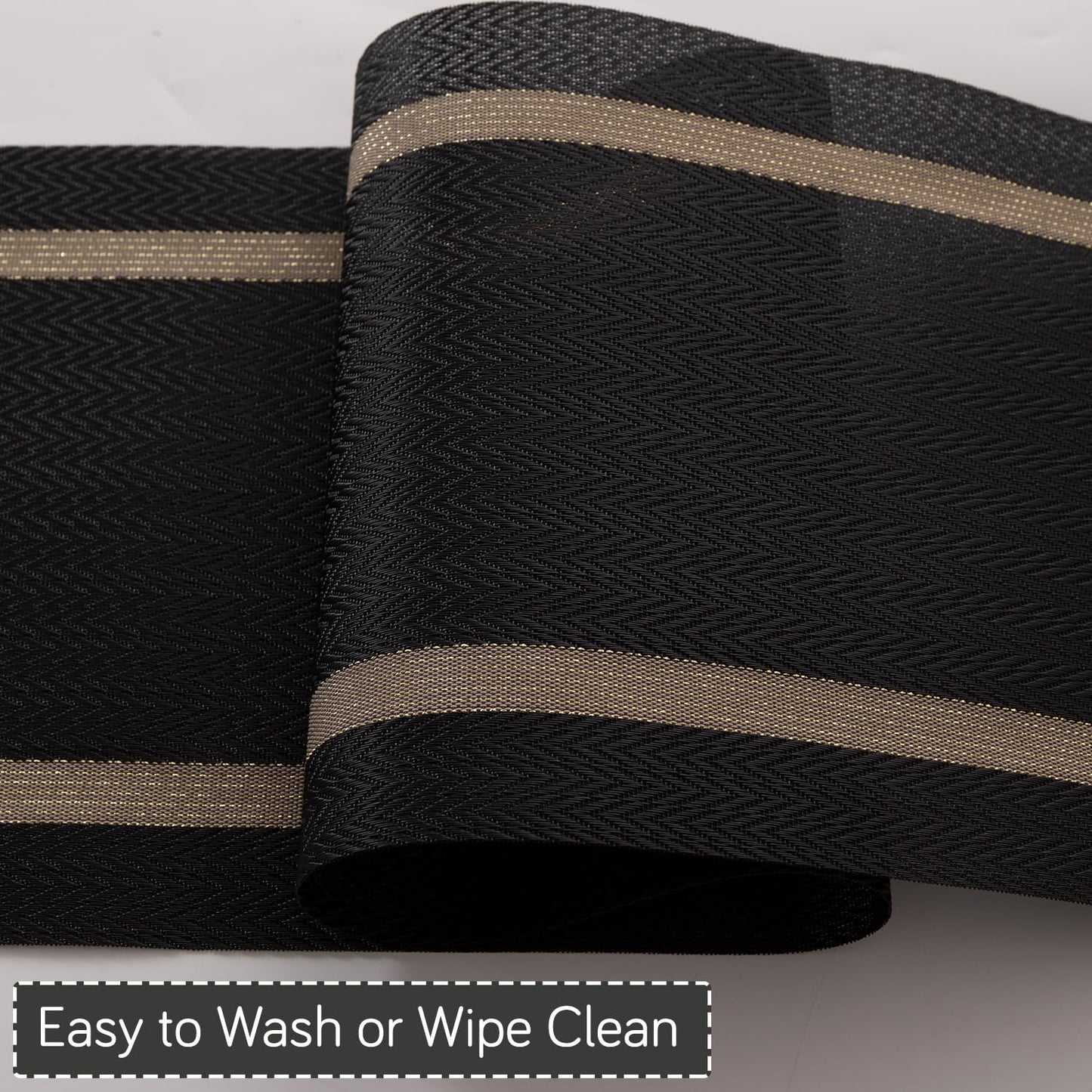 Chevron Stripes PVC Mats for Dining Table - Jet Black