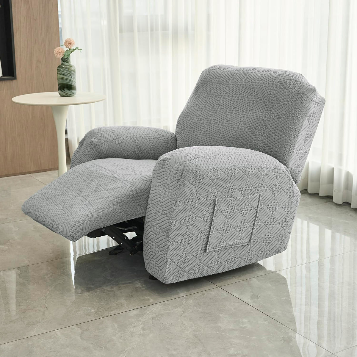 Buy Light Grey Colour Jacquard Single Seater Recliner Sofa Cover