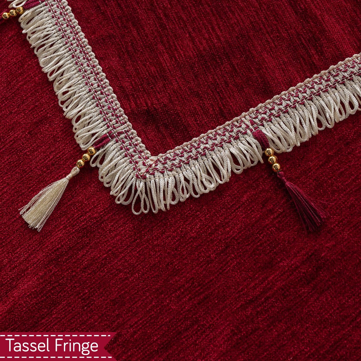 Serenity Tassel Chenille Sofa Cover with Tassel – Crimson Ruby