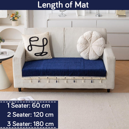 Serenity Tassel Chenille Sofa Cover with Tassel – Sapphire Navy