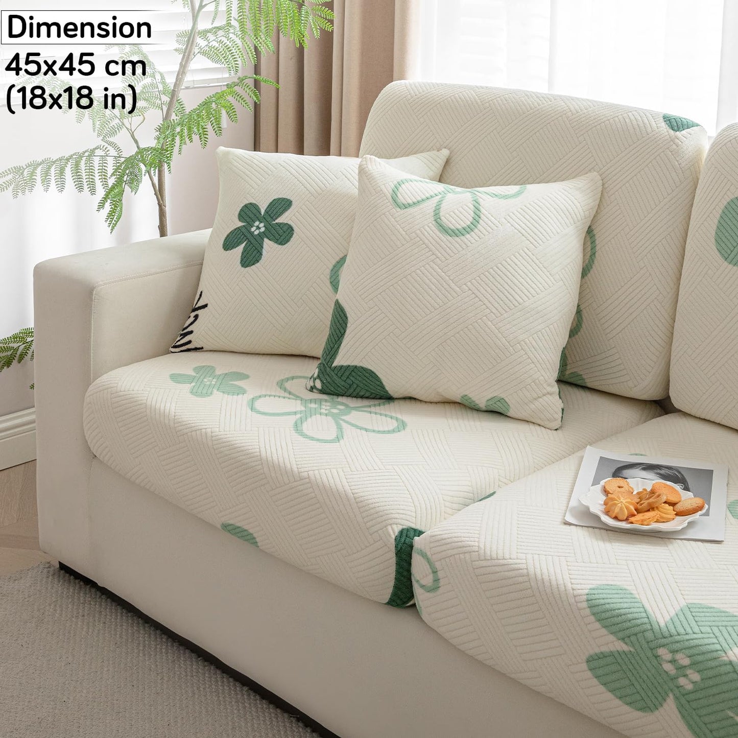 HOKIPO Stretchable Thick Fleece Pack of 2 Cushion Cover 18x18 Inches, Celadon Green