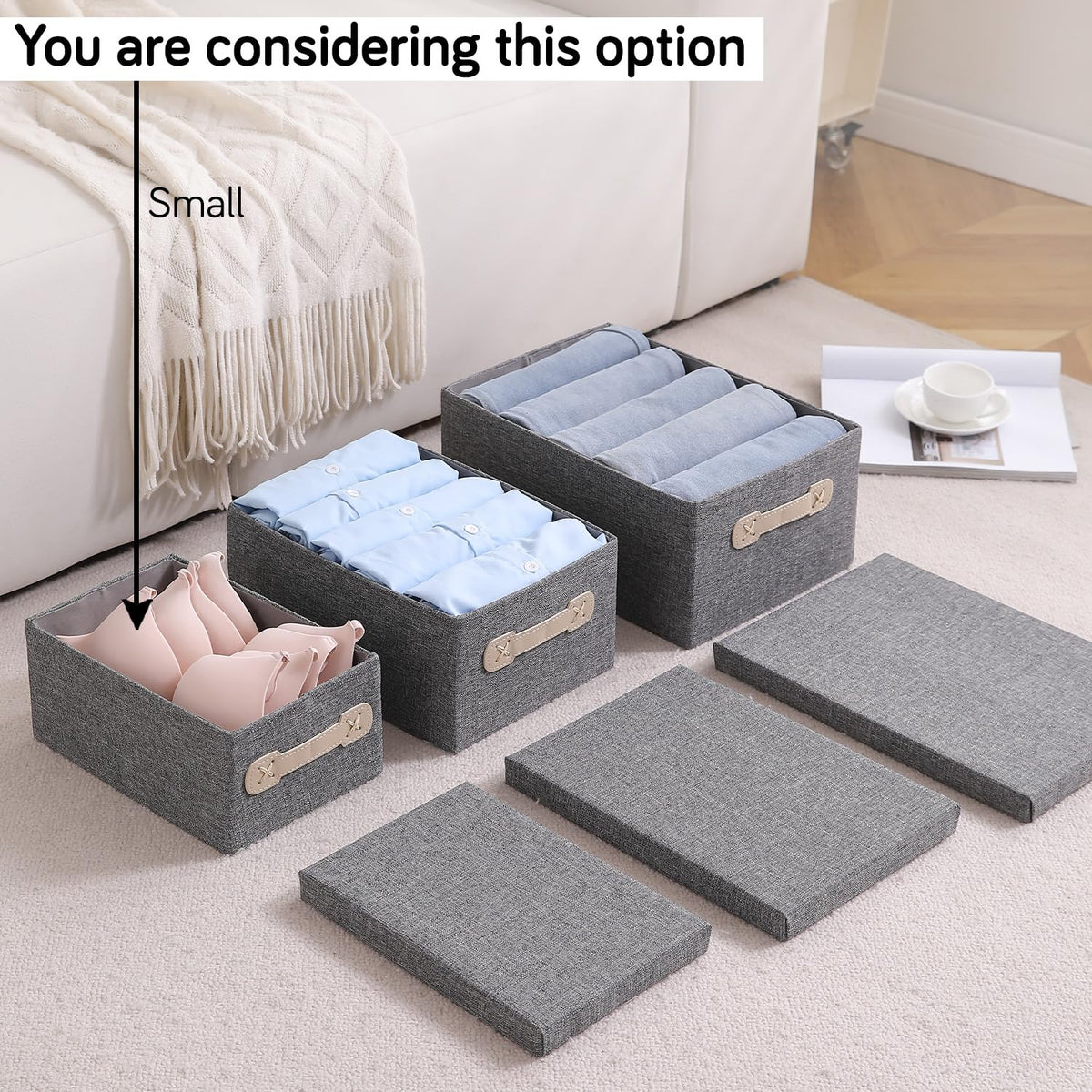 Organisers Storage Box with Lid, Grey, Pack of 2