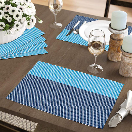 Ribbed Cotton Heat Resistant Dining Table Mat, Sky Blue