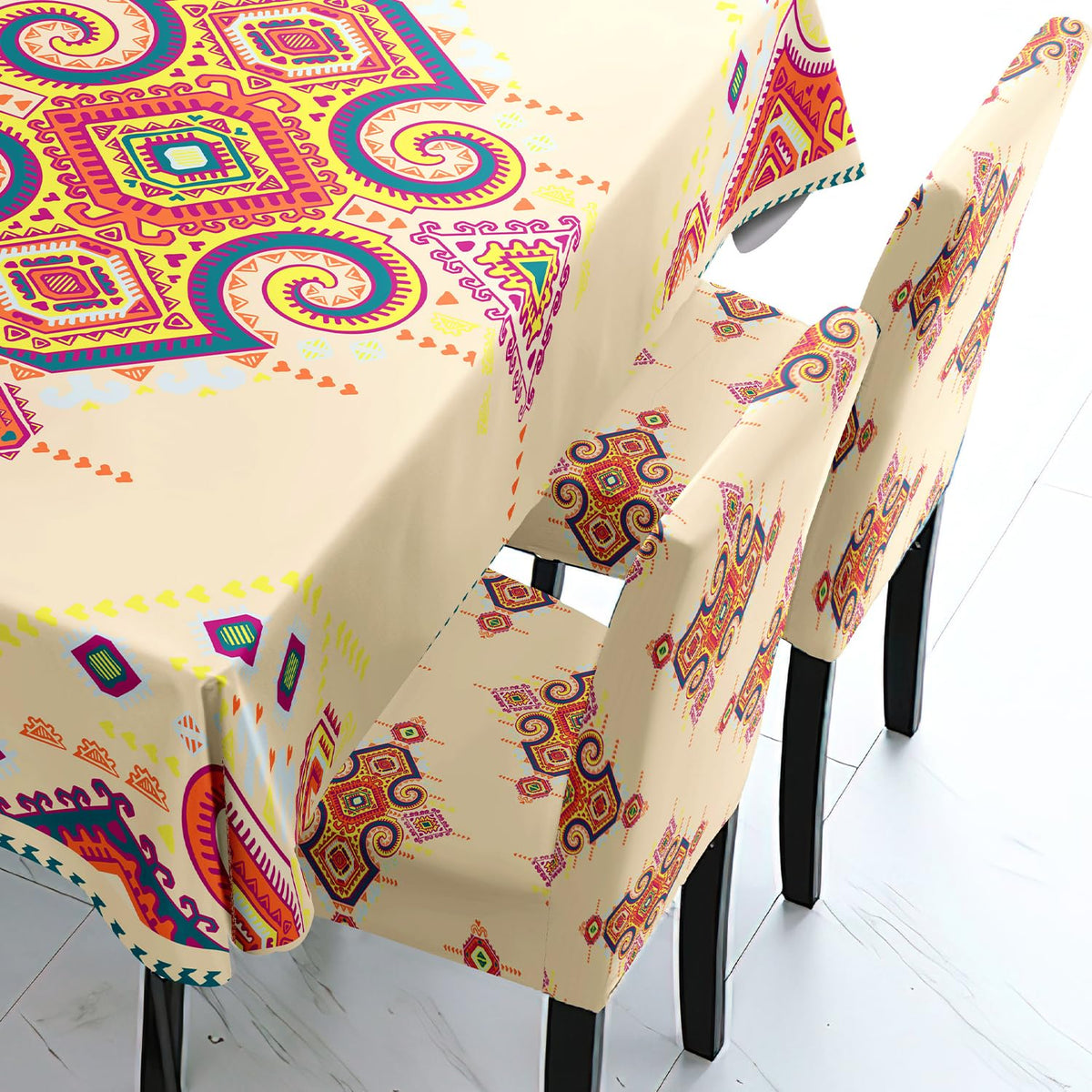 Beige Dining Table Cover with Chair Covers | 4/6 Seater