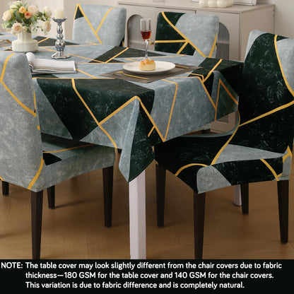 HOKIPO Elastic Dining Chair Covers with Matching Tablecloth, Multicolor Abstract Geometry