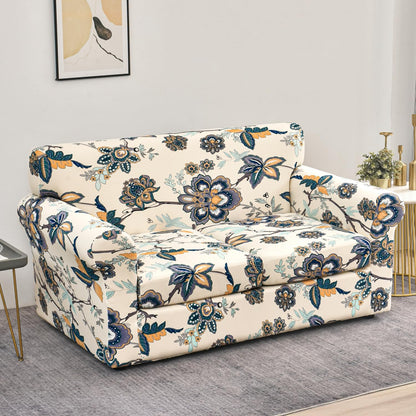 Printed Stretchable Sofa Slipcover with 1/2/3 Pc Separate Seat Cushion Cover for each 1/2/3 Seater, Cream Majestic Flora