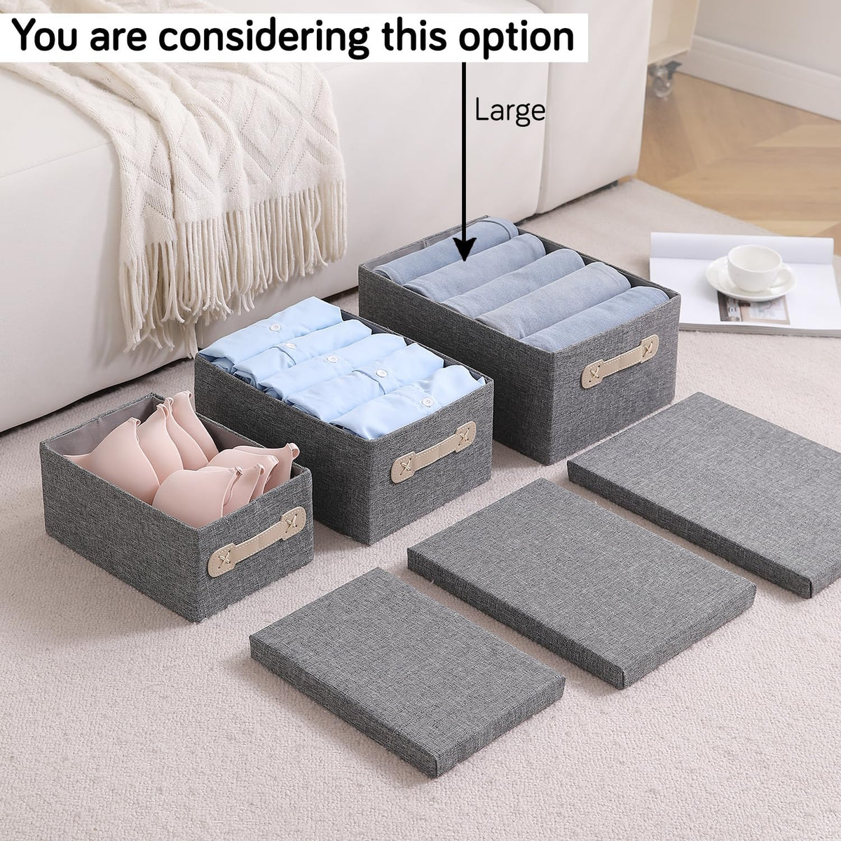 Organisers Storage Box with Lid, Grey, Pack of 2