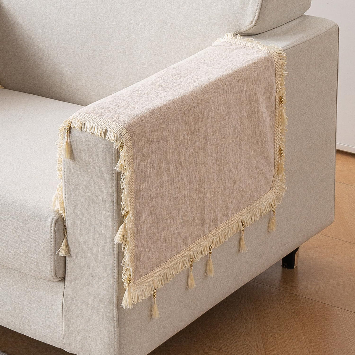 Serenity Tassel Chenille Sofa Cover with Tassel – Ivory Fringe